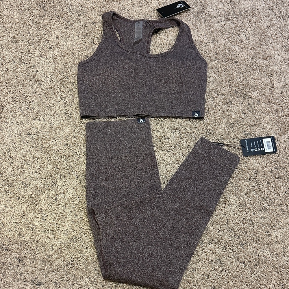Seamless Heathered purple Sports Bra & Leggings Set Ryderwear NWT